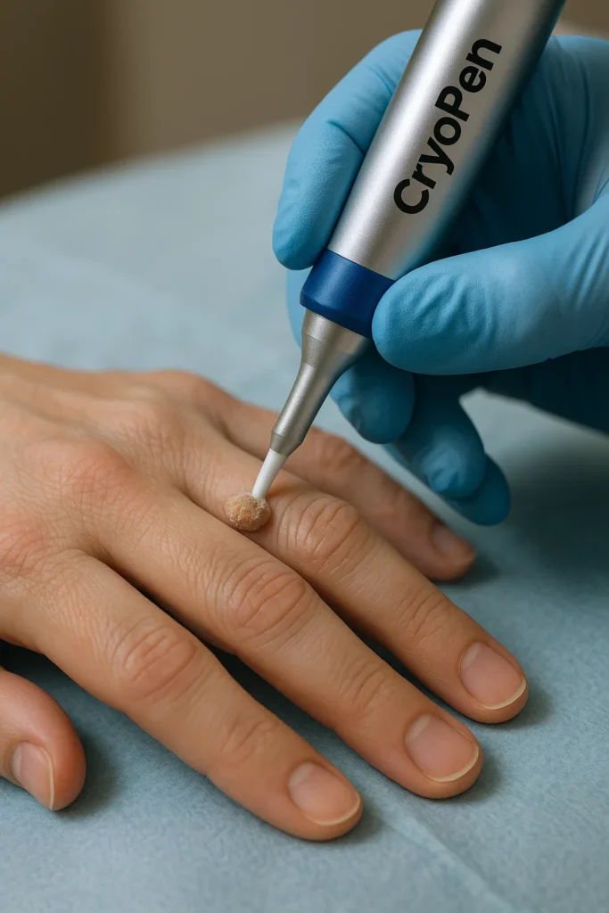 example of cryopen wart removal Bedfordshire treatment on a persons finger