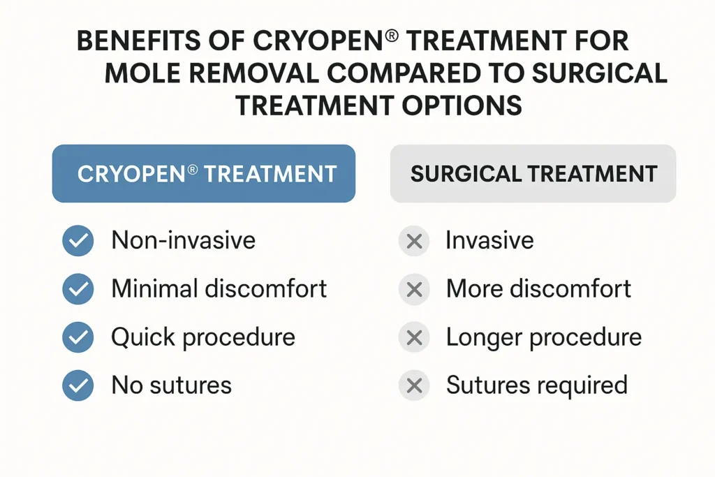 Table to show the benefits of getting moles removed Bedfordshire from LA LIPO