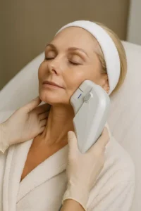 Woman receiving HIFU non surgical facelift treatment Bedfordshire