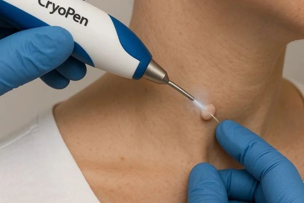 Person receiving cryotherapy Bedfordshire for skin tag removal